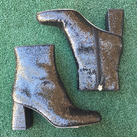 NWT Red Valentino Glitter Block Heel Boot Black 37 - Picture 12 of 16